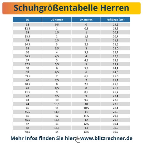 schuhgrößen herren tabelle